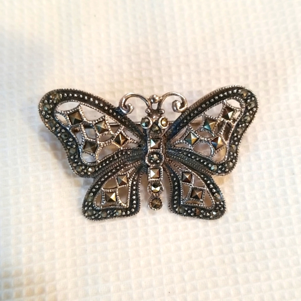 Vintage Sterling Silver 925 Marcasite Butterfly Pin Brooch